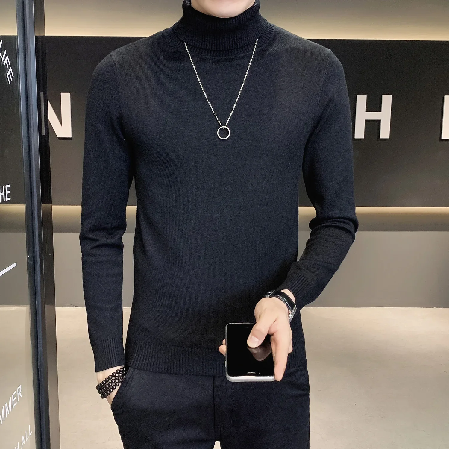 Men's Turtleneck Long Sleeve Sweater Autumn Winter New Slim Fit Casual Solid Color Warm Knitted Elastic Double Collar Sweaters
Men's Turtleneck Long Sleeve Sweater Autumn Winter New Slim Fit Casual Solid Color Warm Knitted Elastic Double Collar Sweaters