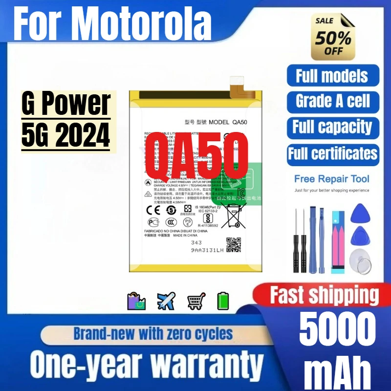 QA50 for Motorola G Power 5G 2024 Phone Battery 0 Cycle High Quality High Capacity Replacement Bateria Grade A Cell with Tools
QA50 for Motorola G Power 5G 2024 Phone Battery 0 Cycle High Quality High Capacity Replacement Bateria Grade A Cell with Tools