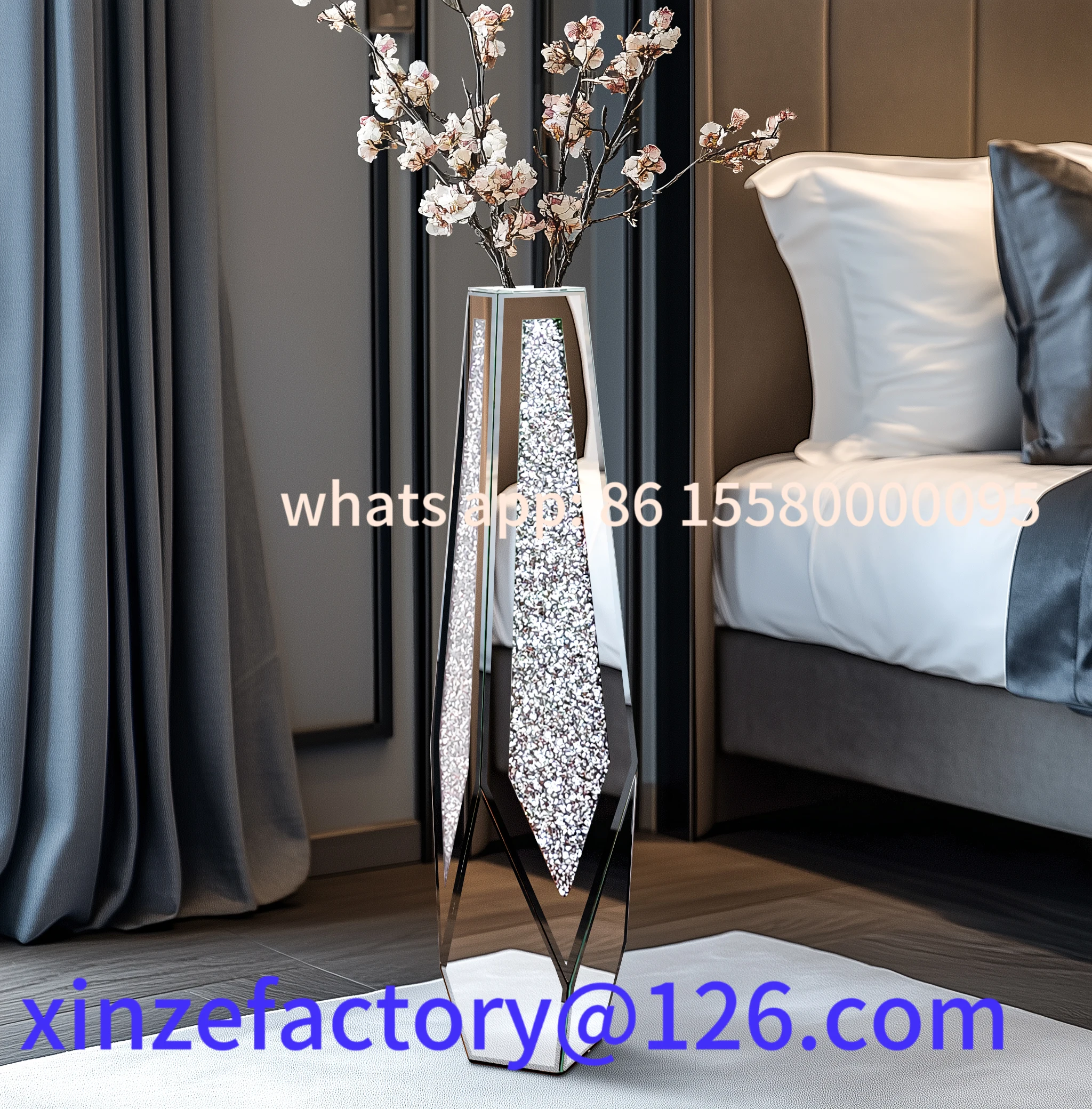 Customizable Tall Floor Mirror Vase, Large Crushed Diamond Glass Vase for Home Decor Modern Crystal Centerpiece for Living Room
Customizable Tall Floor Mirror Vase, Large Crushed Diamond Glass Vase for Home Decor Modern Crystal Centerpiece for Living Room