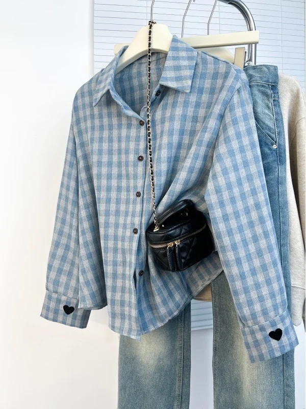 Korean Style Blue Plaid Long Sleeve Shirt Women's Spring New Loose Fit Outerwear Top Micro plus Size Younging Salt System
Korean Style Blue Plaid Long Sleeve Shirt Women's Spring New Loose Fit Outerwear Top Micro plus Size Younging Salt System