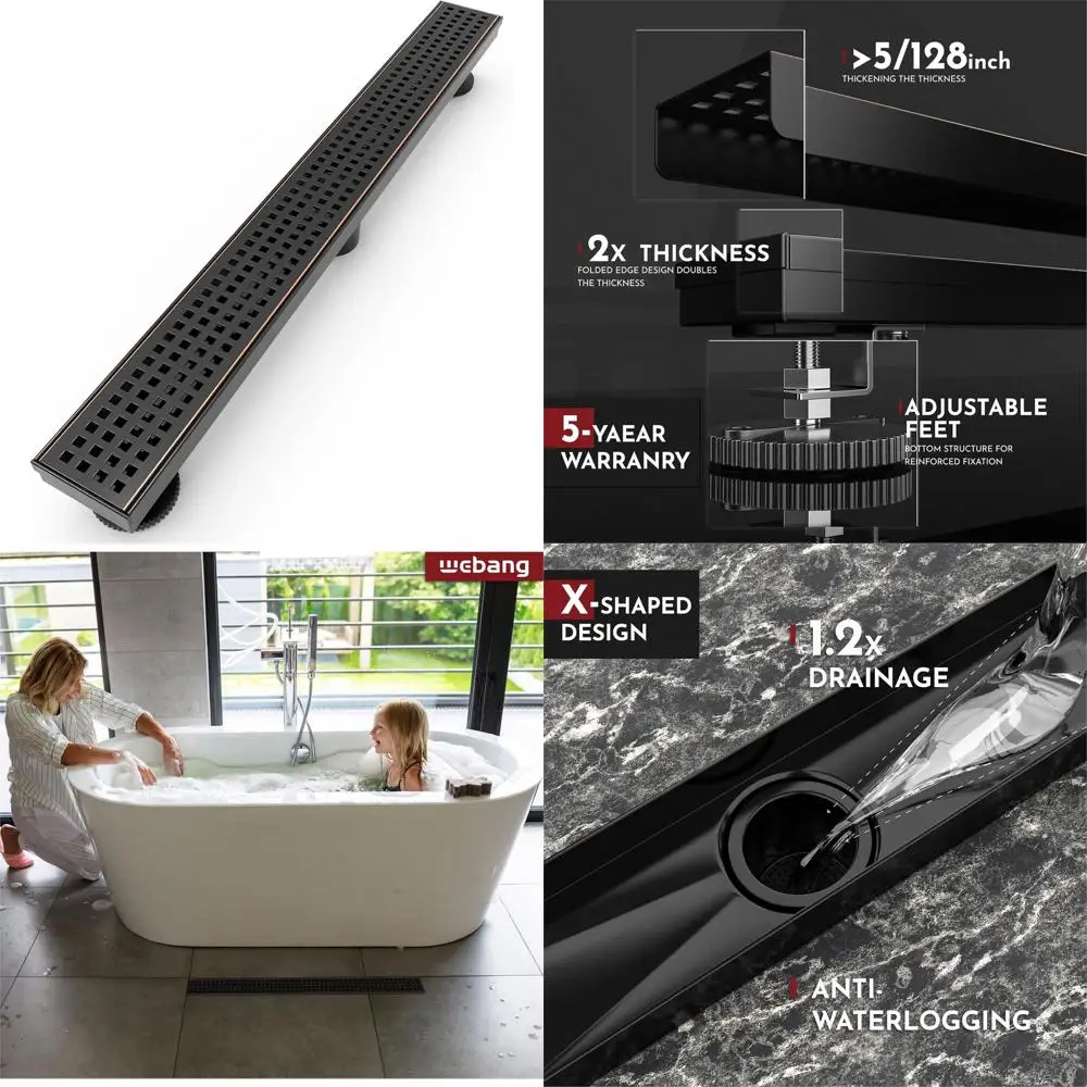 24 Inch Linear Shower Drain with Square Hole Cover, Removable Grate, Oil Rubbed Bronze Finish, Stainless Steel, CUPC Certified
24 Inch Linear Shower Drain with Square Hole Cover, Removable Grate, Oil Rubbed Bronze Finish, Stainless Steel, CUPC Certified