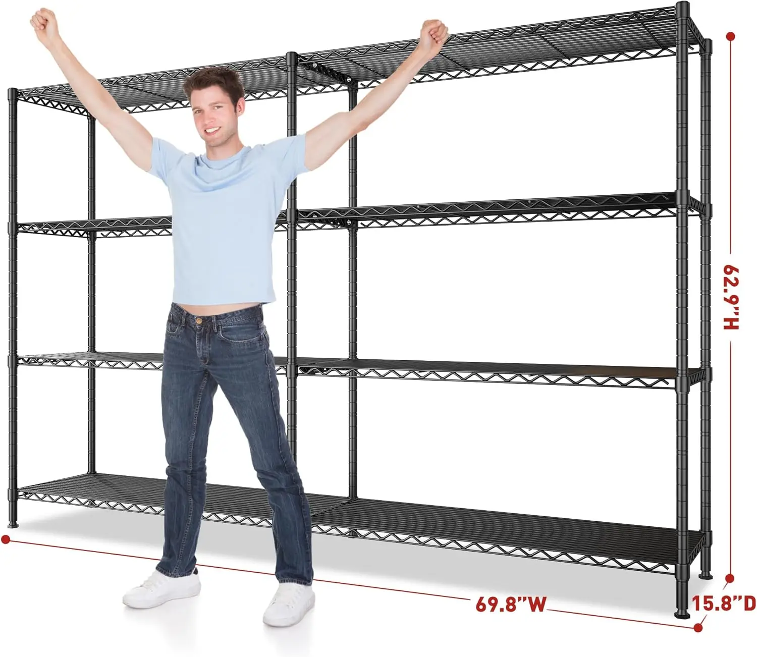 Полки для хранения вещей 69,8 дюйма, 1250 фунтов, проволочные стеллажи, 4-уровневые металлические стеллажи для хранения, полки, регулируемые сверхмощные гаражные полки, новинка
Полки для хранения вещей 69,8 дюйма, 1250 фунтов, проволочные стеллажи, 4-уровневые металлические стеллажи для хранения, полки, регулируемые сверхмощные гаражные полки, новинка