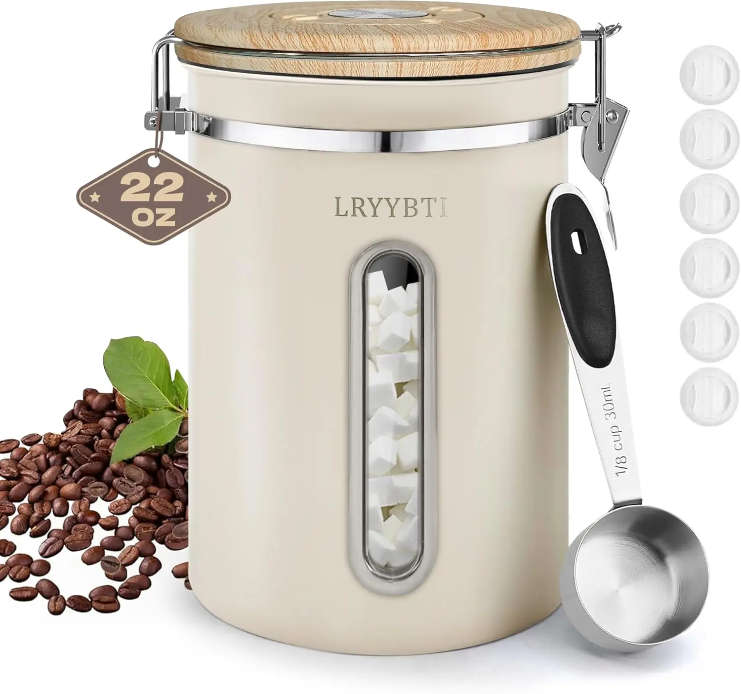 Airtight Coffee Canister with Window, Date Tracker & Scoop, Stainless Steel, 22oz
Airtight Coffee Canister with Window, Date Tracker & Scoop, Stainless Steel, 22oz