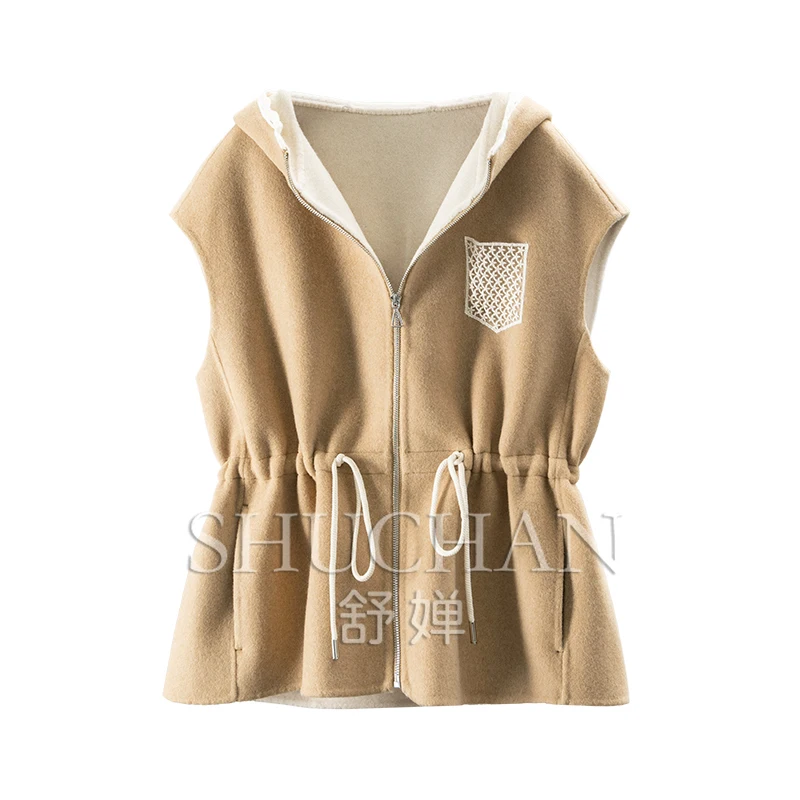 Early autumn Foreign Trade Cashmere Wool Double-sided Woolen Waist Hooded Vest Jacket Women's 78C1
Early autumn Foreign Trade Cashmere Wool Double-sided Woolen Waist Hooded Vest Jacket Women's 78C1