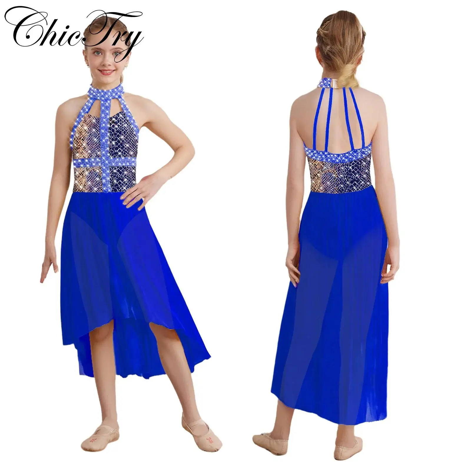 Kids Girls Lyrical Dance Dress Halter Sleeveless Rhinestones Snakeskin Printed High-Low Mesh Hem Modern Contemporary Dancewear 
Kids Girls Lyrical Dance Dress Halter Sleeveless Rhinestones Snakeskin Printed High-Low Mesh Hem Modern Contemporary Dancewear