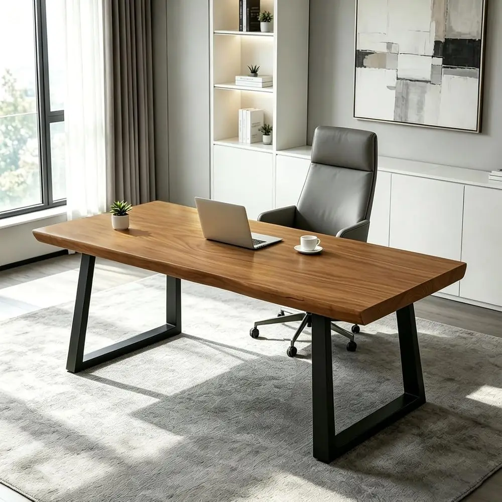 Thick Solid Wood Home Office Desk with Metal Legs, Executive Study Desk
Thick Solid Wood Home Office Desk with Metal Legs, Executive Study Desk
