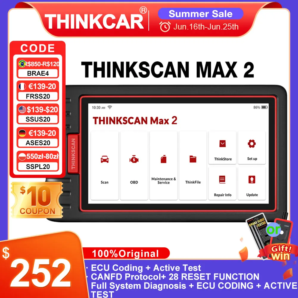 THINKCAR ThinkScan Max 2, автомобильные диагностические инструменты, полная система, поддержка CANFD IMMO 28, сброс, сканер OBD2, кодирование ЭБУ, активный тест
THINKCAR ThinkScan Max 2, автомобильные диагностические инструменты, полная система, поддержка CANFD IMMO 28, сброс, сканер OBD2, кодирование ЭБУ, активный тест