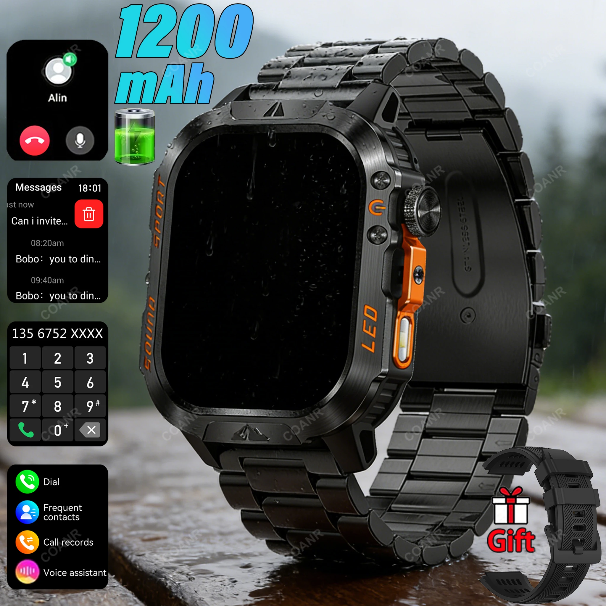 New 1200mAh Battery Military Outdoor Sports Fitness tracking Smart Watch 2.01" with LED Flashlight Wireless Calling SmartWatch
New 1200mAh Battery Military Outdoor Sports Fitness tracking Smart Watch 2.01" with LED Flashlight Wireless Calling SmartWatch