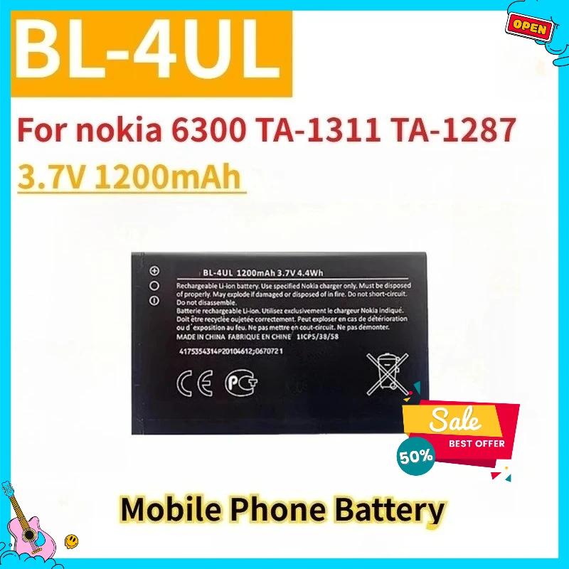New Replacement Mobile Phone Battery 3.7V 1200mAh BL-4UL BL-4WL BL4XL for nokia 6300 TA-1311 TA-1287
New Replacement Mobile Phone Battery 3.7V 1200mAh BL-4UL BL-4WL BL4XL for nokia 6300 TA-1311 TA-1287