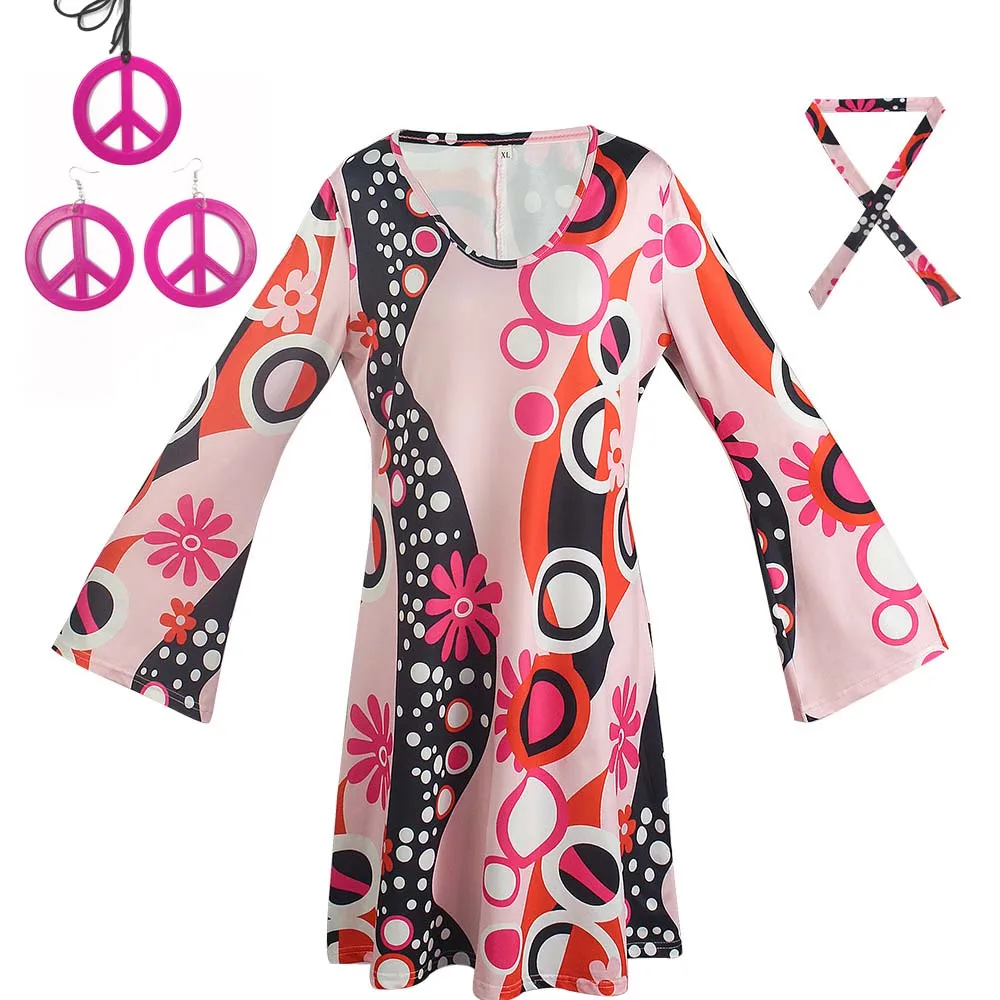 Halloween Retro 60s 70s Disco Outfit Hippie Costume Women With Peace Sign Accessories
Halloween Retro 60s 70s Disco Outfit Hippie Costume Women With Peace Sign Accessories