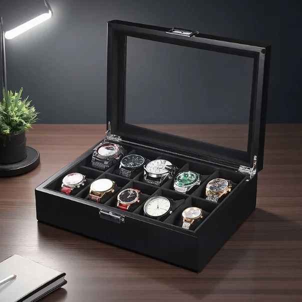 High-end Black Solid Wood Rectangle Watch Storage Box With Transparent Glass Skylight Dustproof Multi-grid Flannel Lining
High-end Black Solid Wood Rectangle Watch Storage Box With Transparent Glass Skylight Dustproof Multi-grid Flannel Lining