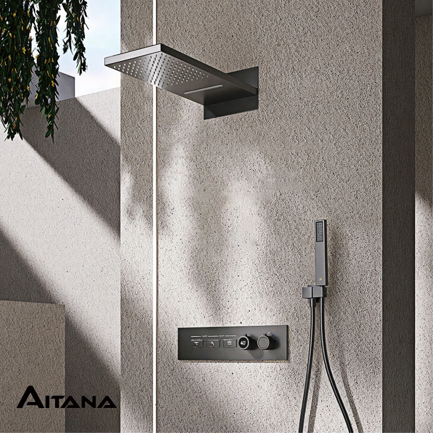Luxury intelligent digital display brass shower system Black wall mounted design Dual control of cold & hot Hidden bathroom Tap
Luxury intelligent digital display brass shower system Black wall mounted design Dual control of cold & hot Hidden bathroom Tap