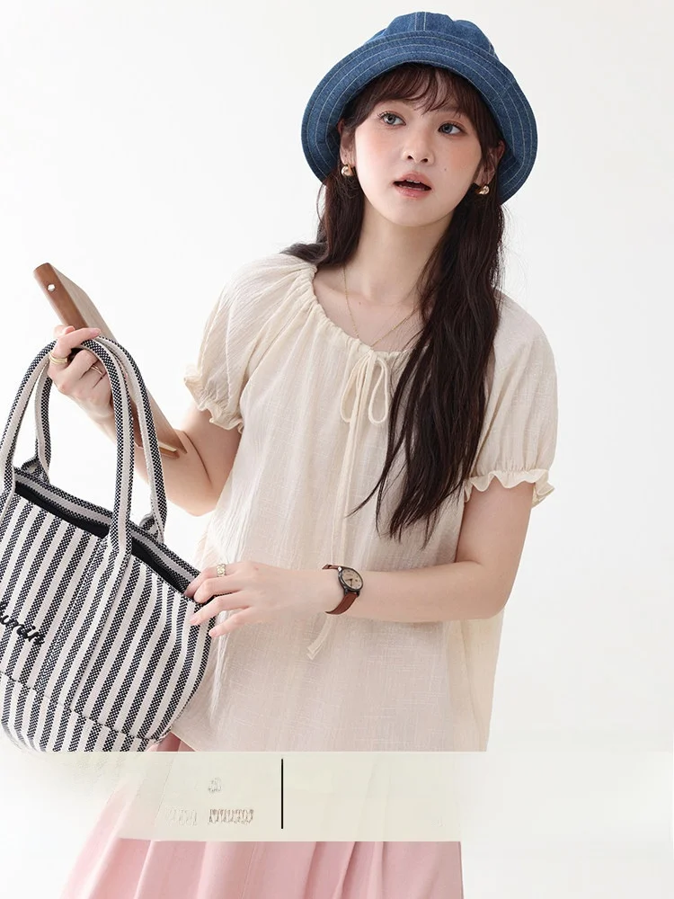 AMUU Original Drawstring round Neck Ruffle Sleeve Cotton Shirt Women Summer New Sweet Pure Cotton Top Korean Style Bubble Sleeve
AMUU Original Drawstring round Neck Ruffle Sleeve Cotton Shirt Women Summer New Sweet Pure Cotton Top Korean Style Bubble Sleeve