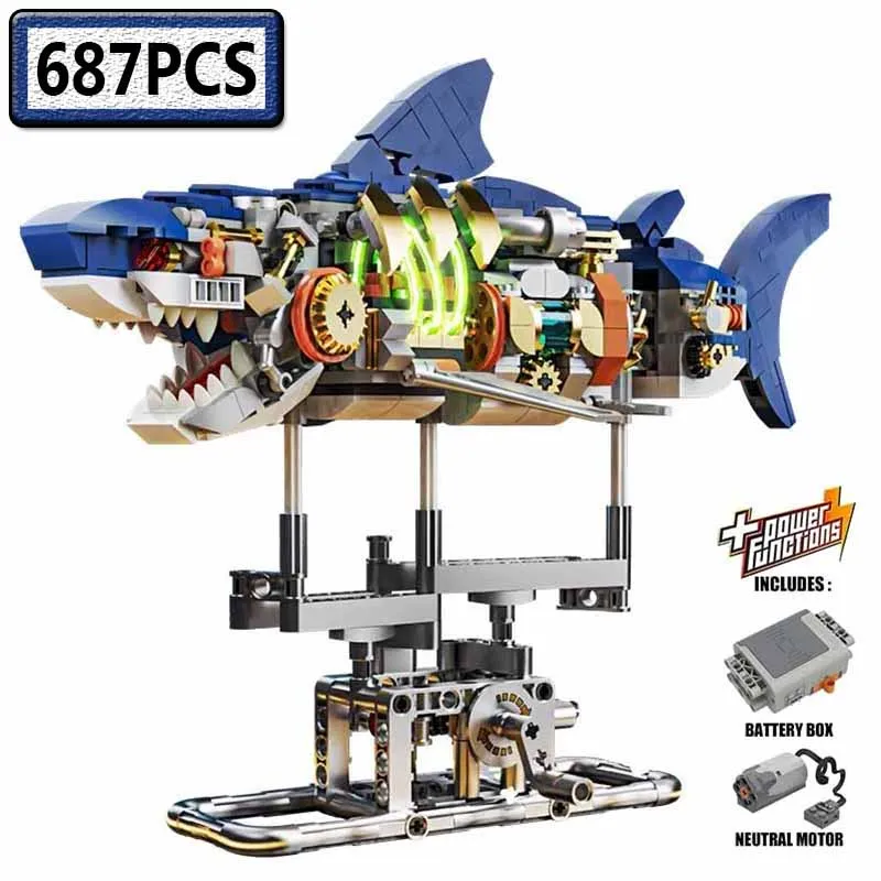 687PCS Electric Shark Deep Sea Creature Building Kit Mechanical Shark Sea Building Blocks Set Creative Gifts for Girls and Boys
687PCS Electric Shark Deep Sea Creature Building Kit Mechanical Shark Sea Building Blocks Set Creative Gifts for Girls and Boys