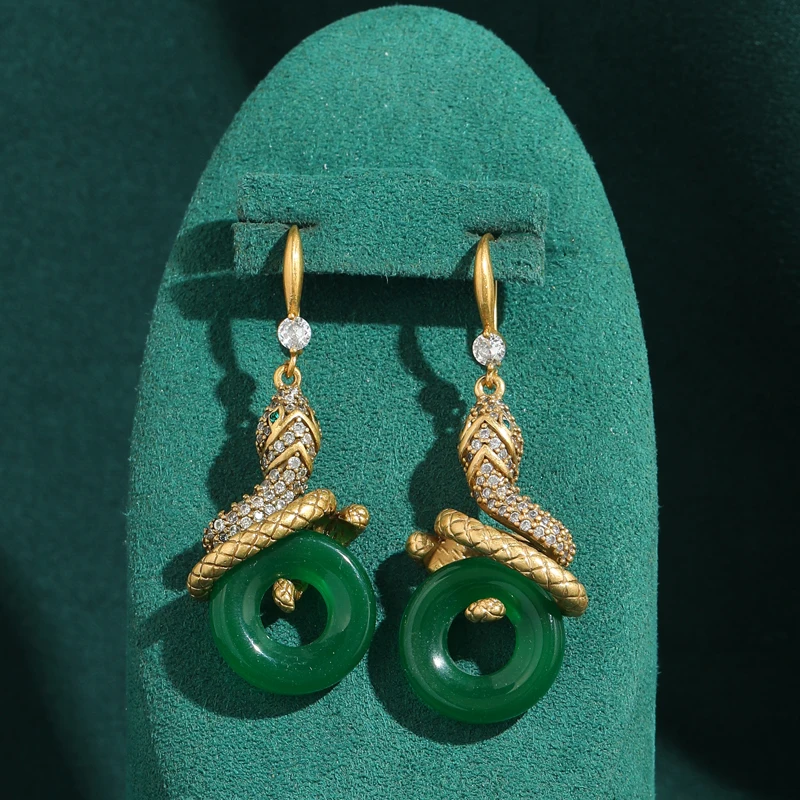 Women Vintage Rhinestone Snake Green Drop Earrings Hanging Round Natural Stone Chinese Style Mother's Day Jewelry Gifts 2026 New
Women Vintage Rhinestone Snake Green Drop Earrings Hanging Round Natural Stone Chinese Style Mother's Day Jewelry Gifts 2026 New