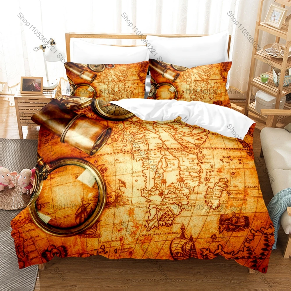 Retro Map Compass Bedding Set, Duvet Cover + 2 Pillowcases, Classic Navigation Graphic Bed Linens
Retro Map Compass Bedding Set, Duvet Cover + 2 Pillowcases, Classic Navigation Graphic Bed Linens