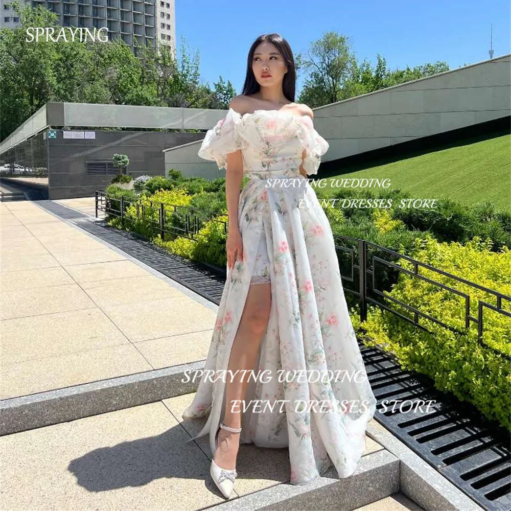 SPRAYING Elegant crushed flower long Evening Dress Off the Shoulder High Slit Prom Dress Detachable skirt Formal Party Dresses
SPRAYING Elegant crushed flower long Evening Dress Off the Shoulder High Slit Prom Dress Detachable skirt Formal Party Dresses