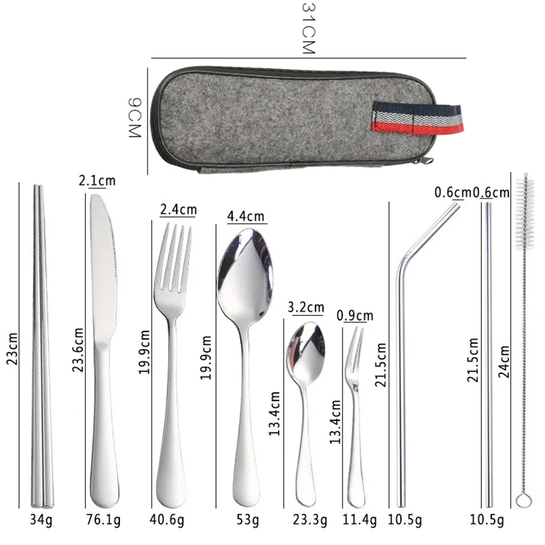 9 Pcs Set Stainless Steel Tableware Set Western Travel Gift Portable Knife Fork Spoon Chopsticks Straw
9 Pcs Set Stainless Steel Tableware Set Western Travel Gift Portable Knife Fork Spoon Chopsticks Straw