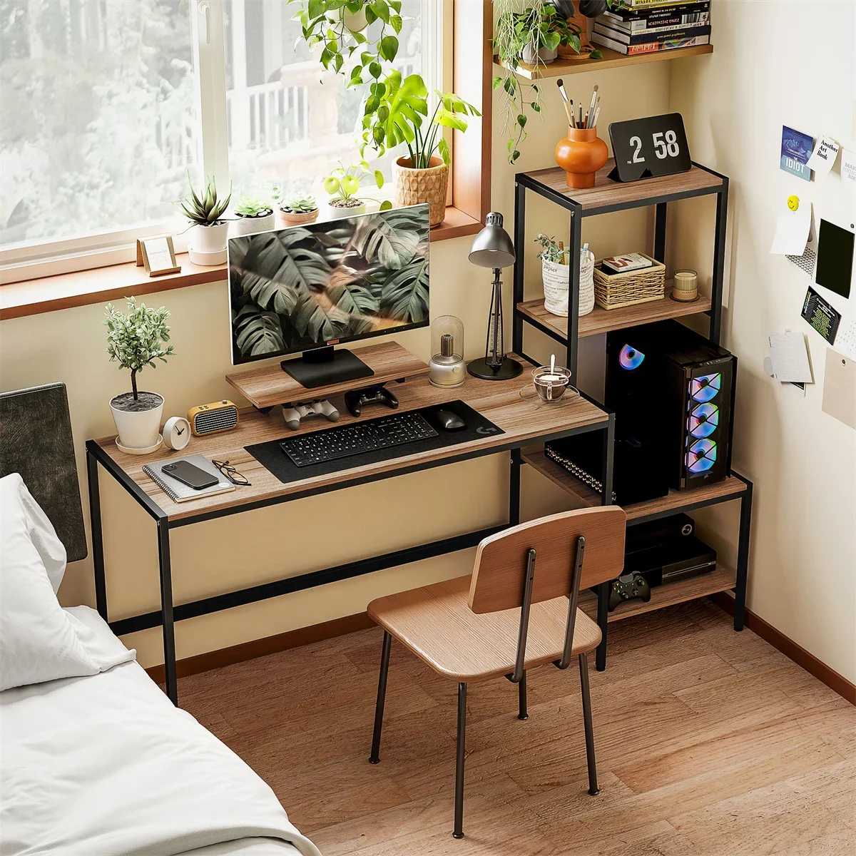 modern style Computer Desk/Office Writing Desk,metal frame study desk with four-tier shelf,Assembly required,standing desk,brown
modern style Computer Desk/Office Writing Desk,metal frame study desk with four-tier shelf,Assembly required,standing desk,brown