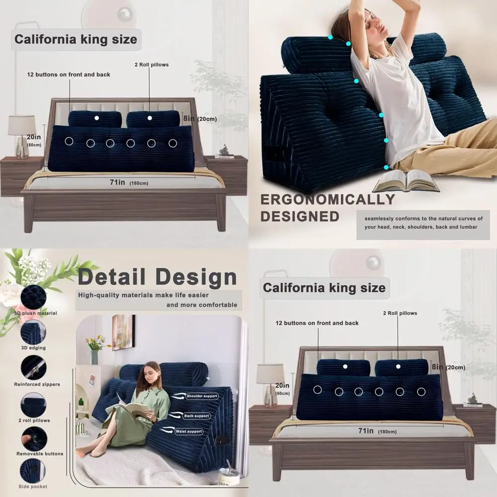 California King Adjustable Back Support Wedge Pillow for Bed Sitting, Ideal for Reading, with Removable Washable Cover, Blue, 71
California King Adjustable Back Support Wedge Pillow for Bed Sitting, Ideal for Reading, with Removable Washable Cover, Blue, 71