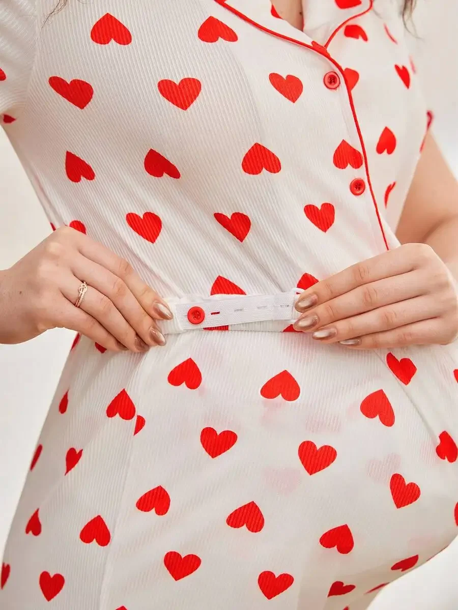 Maternity Pajama Set With Heart Print Soft Comfortable Sleepwear For Women
Maternity Pajama Set With Heart Print Soft Comfortable Sleepwear For Women