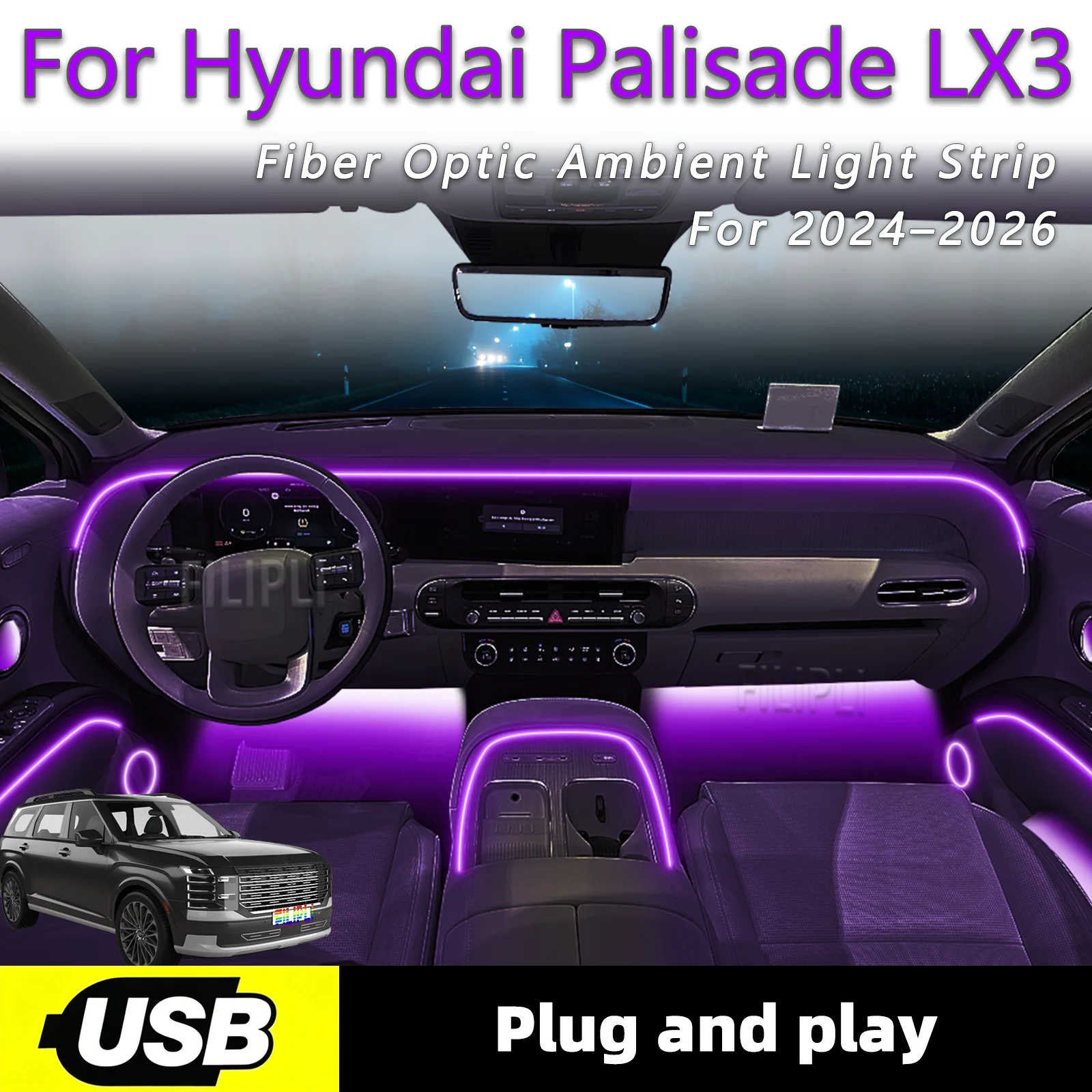 Ambient Lighting Strips For Hyundai Palisade LX3 2024-2026 Year Soft Lighting 6 in1 USB Interface Vehicle Interior Ambient Light
Ambient Lighting Strips For Hyundai Palisade LX3 2024-2026 Year Soft Lighting 6 in1 USB Interface Vehicle Interior Ambient Light