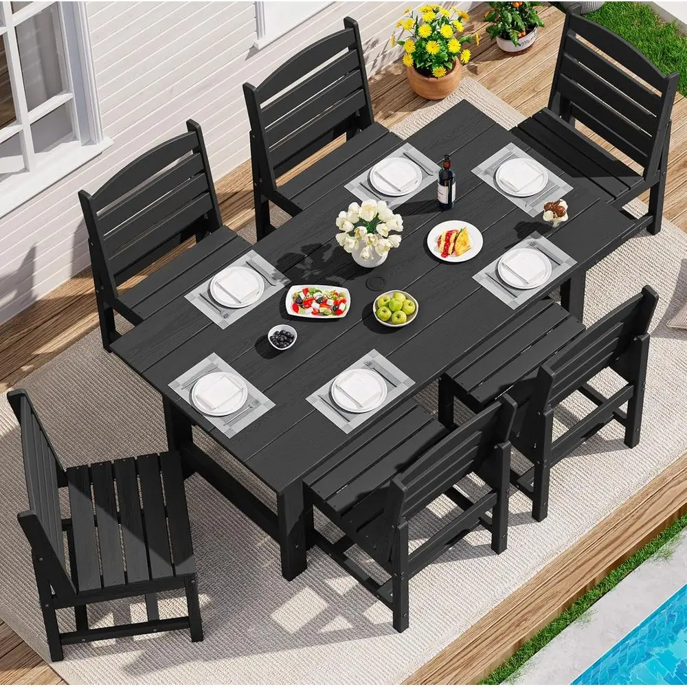 6-Person HDPE Outdoor Dining Set with 6 Black Armchairs
6-Person HDPE Outdoor Dining Set with 6 Black Armchairs