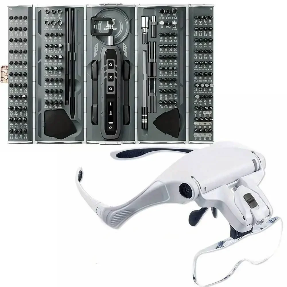 180-in-1 Precision Electric Screwdriver Set, 3 Torque Modes, 160 Magnetic Bits for Electronics/Phone Repair; Plus LED Head-Mounted Magnifier, 5 Interchangeable Lenses (1.0X-3.5X) & Adjustable Band, Ideal for Precise DIY, Jewelry Crafting & Inspection
180-in-1 Precision Electric Screwdriver Set, 3 Torque Modes, 160 Magnetic Bits for Electronics/Phone Repair; Plus LED Head-Mounted Magnifier, 5 Interchangeable Lenses (1.0X-3.5X) & Adjustable Band, Ideal for Precise DIY, Jewelry Crafting & Inspection
