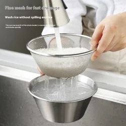 304 Stainless Steel Mini Rice Wash Colander & Strainer Bowl - Multipurpose Kitchen Drain Basket for Veggies, Fruits & Meal Prep 304 Stainless Steel Mini Rice Wash Colander & Strainer Bowl - Multipurpose Kitchen Drain Basket for Veggies, Fruits & Meal Prep