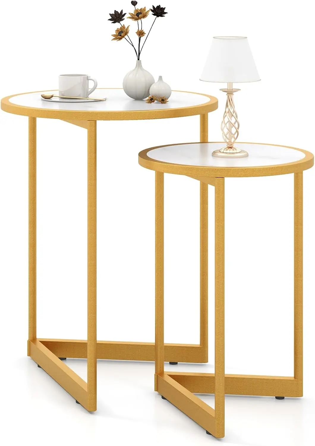 Nesting End Tables Set Of 2, Round Stacking Side Table, Modern Nesting Coffee Table With Marble Pattern Wooden Tabletop &
Nesting End Tables Set Of 2, Round Stacking Side Table, Modern Nesting Coffee Table With Marble Pattern Wooden Tabletop &