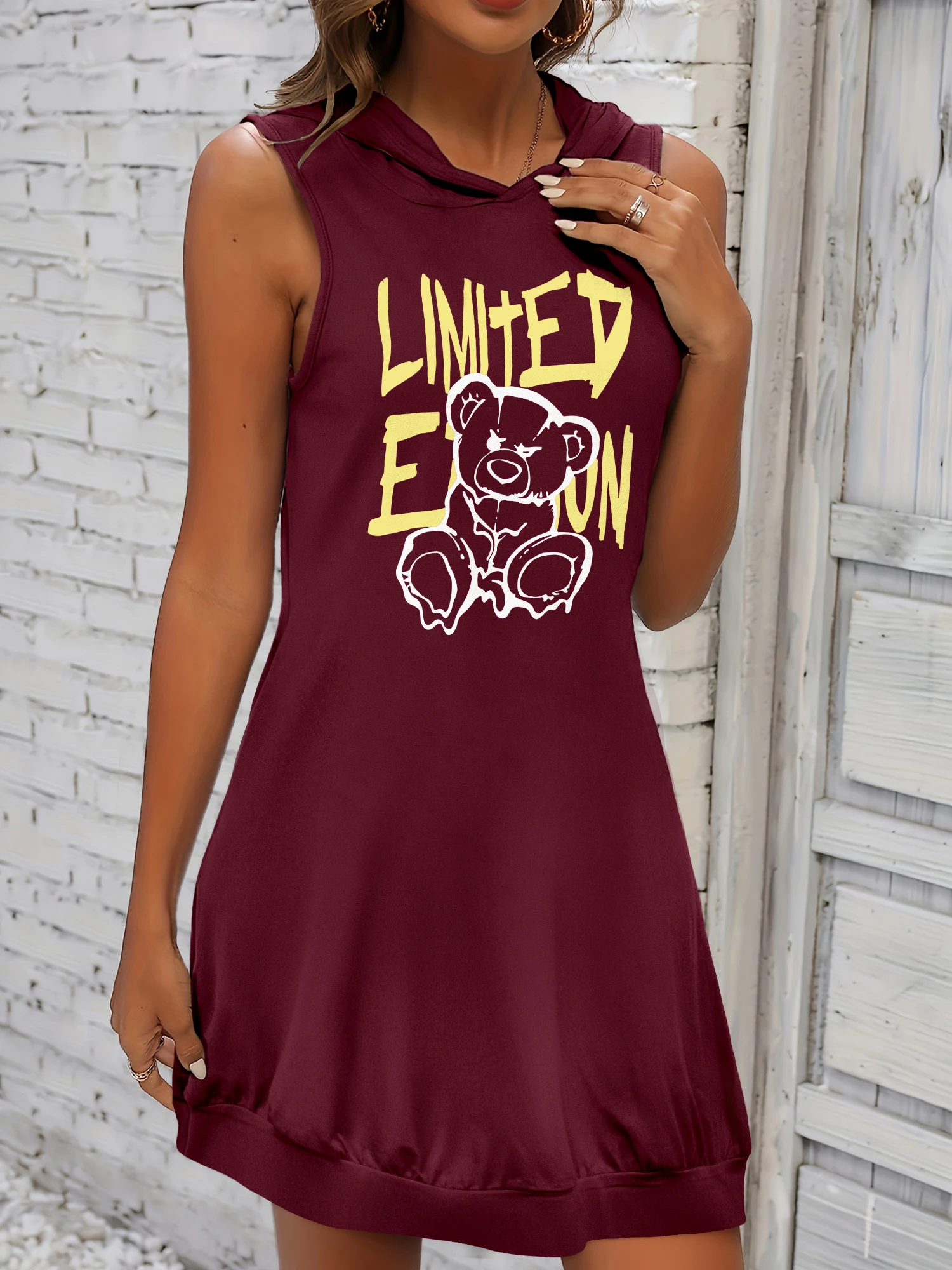 Womens Sleeveless Hooded Dress Limited Edition Bear Print Casual Loose Mini Tank Dress Trendy Outfit
Womens Sleeveless Hooded Dress Limited Edition Bear Print Casual Loose Mini Tank Dress Trendy Outfit