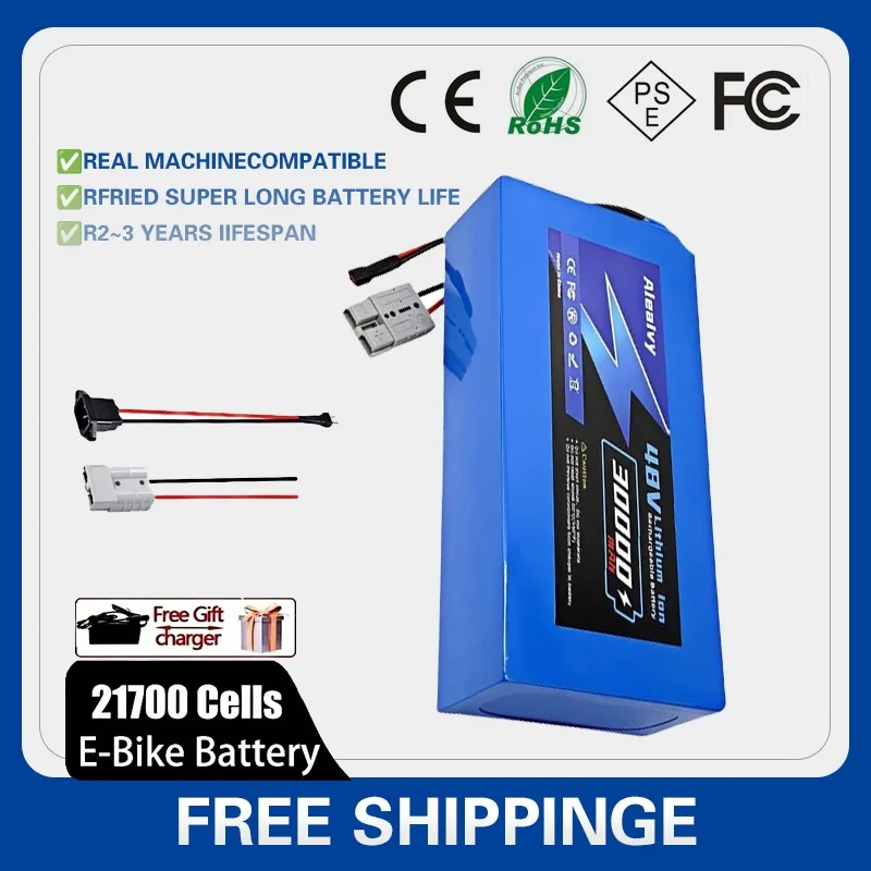 Aleaivy 48V 30Ah Electric Bike Lithium Battery Pack 30000mAh Li ion Ebike Battery for Bicycle Scooter Motorcycle with Charger
Aleaivy 48V 30Ah Electric Bike Lithium Battery Pack 30000mAh Li ion Ebike Battery for Bicycle Scooter Motorcycle with Charger