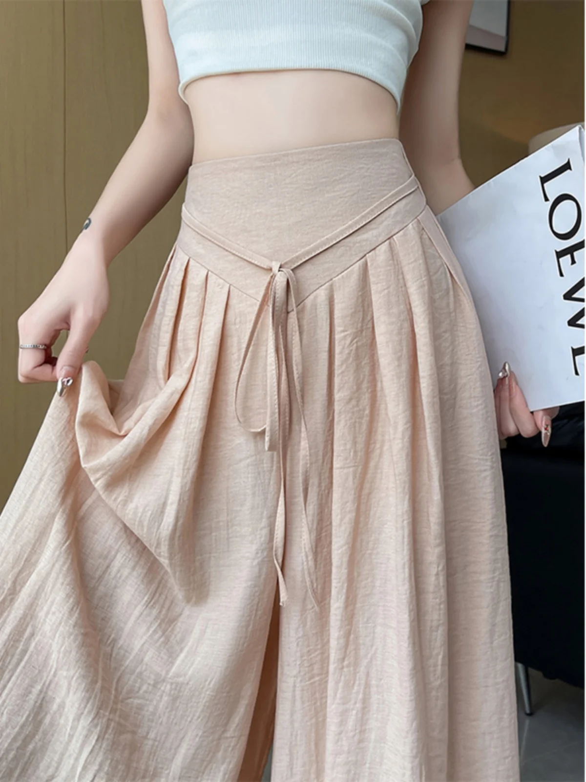 Summer Thin High Waist Wide Leg Pants Skirt Ice Silk Cotton Linen Drapey Loose Casual Susps Long Pants for Women
Summer Thin High Waist Wide Leg Pants Skirt Ice Silk Cotton Linen Drapey Loose Casual Susps Long Pants for Women
