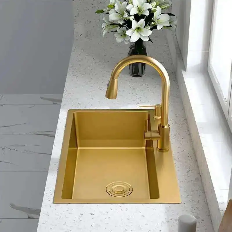 Gold Stainless Steel Kitchen Sinks Modern Home Kitchen Accessories Light Luxury Handmade Single-slot Kitchen Under-counter Basin
Gold Stainless Steel Kitchen Sinks Modern Home Kitchen Accessories Light Luxury Handmade Single-slot Kitchen Under-counter Basin