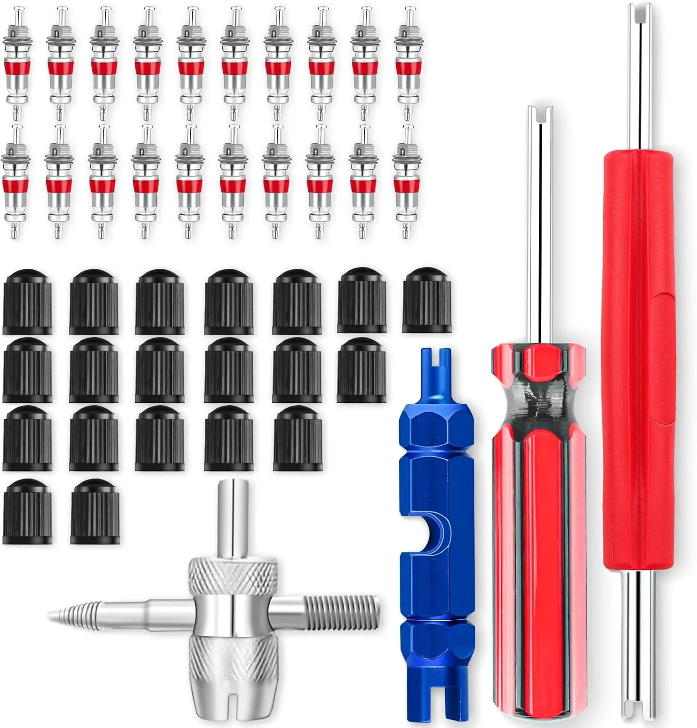 44-Piece Tire Valve Stem Tool Kit - Remover, Installer, Cores & Caps for Cars, Trucks, Motorcycles
44-Piece Tire Valve Stem Tool Kit - Remover, Installer, Cores & Caps for Cars, Trucks, Motorcycles