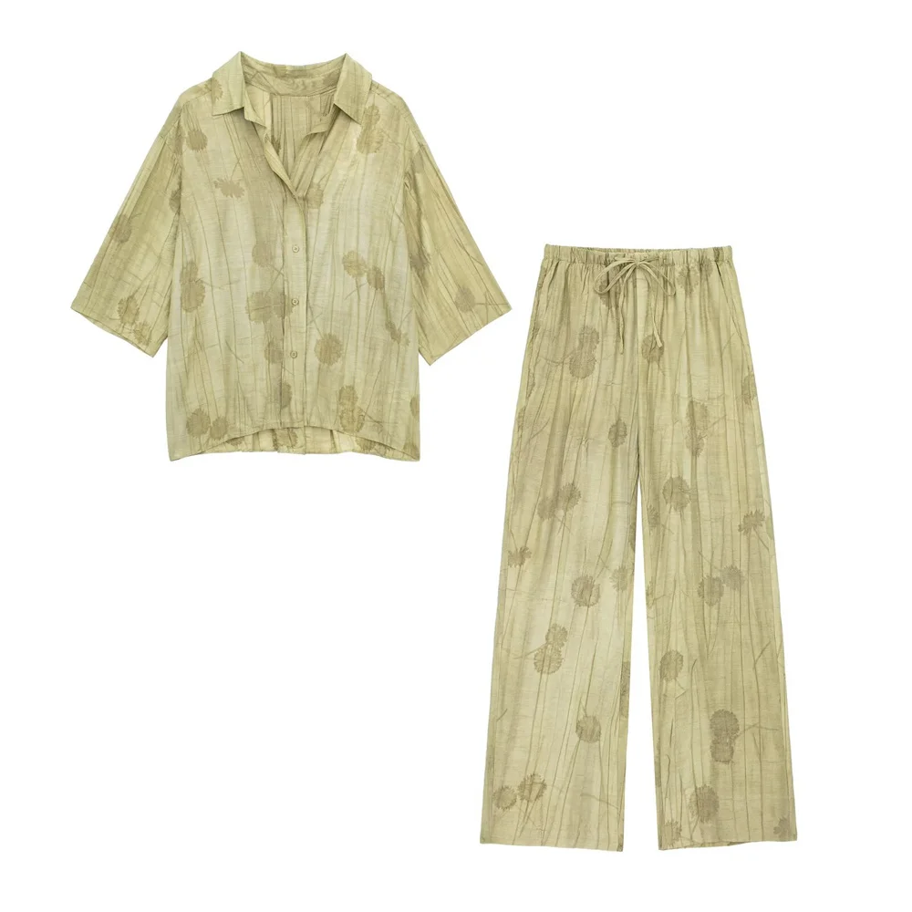 Jacquard Shirt Long Pants Piece Sets for Women Vintage Turn-down Collar Long Sleeve Shirt and Loose High Waist Trousers Outfit
Jacquard Shirt Long Pants Piece Sets for Women Vintage Turn-down Collar Long Sleeve Shirt and Loose High Waist Trousers Outfit