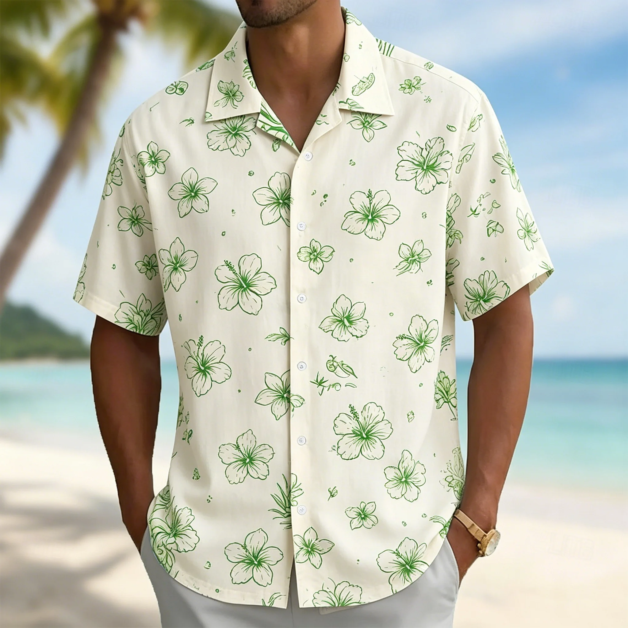 Men's Beige Hibiscus Print Short Sleeve Shirt Tropical Floral Casual Cuban Collar Top for Spring & Summer
Men's Beige Hibiscus Print Short Sleeve Shirt Tropical Floral Casual Cuban Collar Top for Spring & Summer