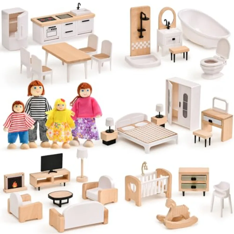 Dollhouse Furniture Set PCS Beech Wood and Plastic Miniature Doll House Accessories with Modern 5 Rooms and 4 Flexible Family D
Dollhouse Furniture Set PCS Beech Wood and Plastic Miniature Doll House Accessories with Modern 5 Rooms and 4 Flexible Family D