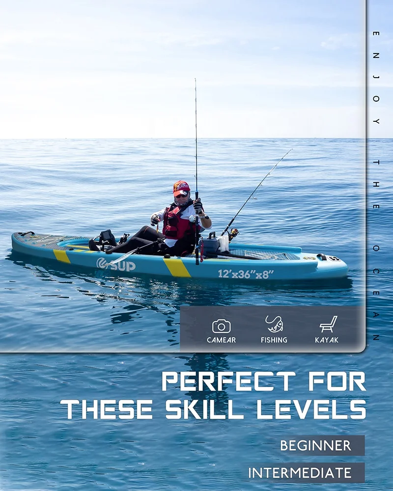 ESUP Durable Double Chamber Inflatable Fishing Pedal Drive Paddleboard with Wheel Bag , Kayak Seat Pedal Fishing Supboard
ESUP Durable Double Chamber Inflatable Fishing Pedal Drive Paddleboard with Wheel Bag , Kayak Seat Pedal Fishing Supboard