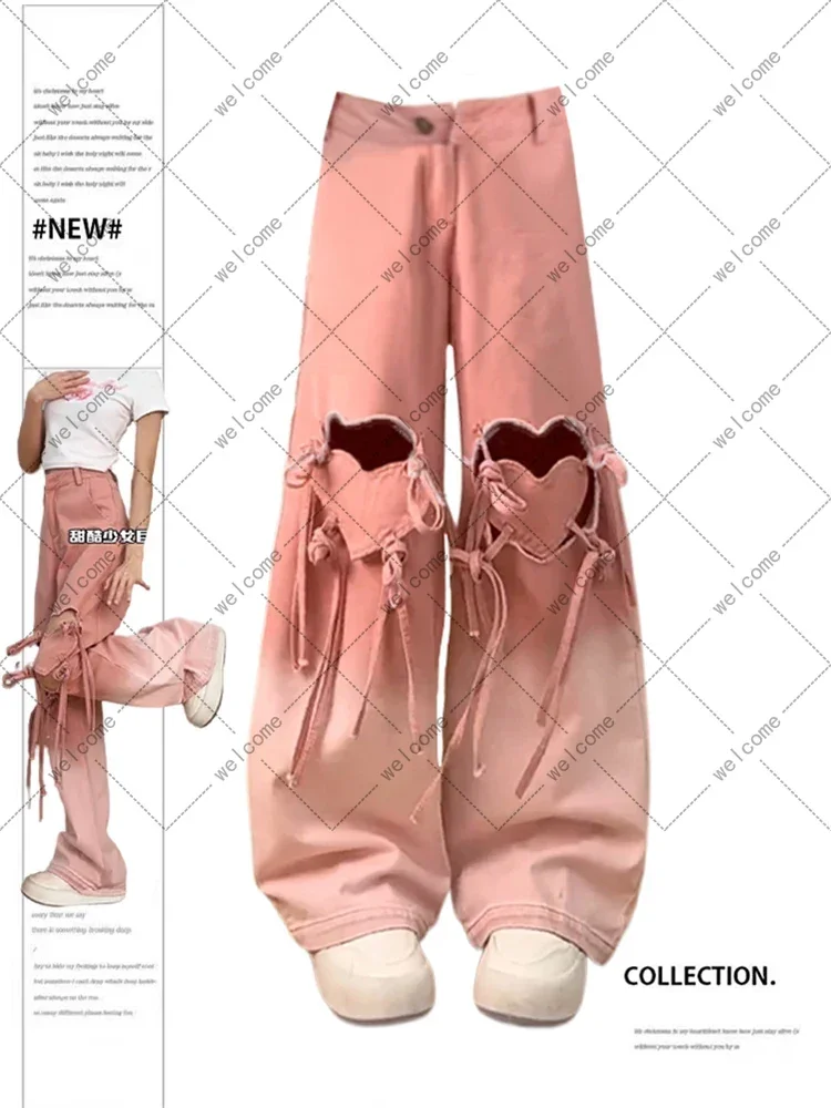 Women's Pink Jeans Baggy Harajuku Aesthetic Hollow Out Denim Trousers Y2k Wide Jean Pants Vintage 2000s Trashy Oversize Clothes
Women's Pink Jeans Baggy Harajuku Aesthetic Hollow Out Denim Trousers Y2k Wide Jean Pants Vintage 2000s Trashy Oversize Clothes
