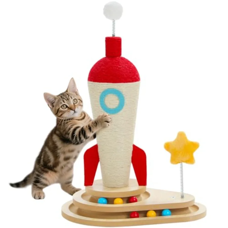 Cat Scratching Post Rocket Sisal Cat Scratcher 24.8'' Cute Scratching Post with 2-Layers Wooden Track Cat Toys Spring Pompom fo
Cat Scratching Post Rocket Sisal Cat Scratcher 24.8'' Cute Scratching Post with 2-Layers Wooden Track Cat Toys Spring Pompom fo