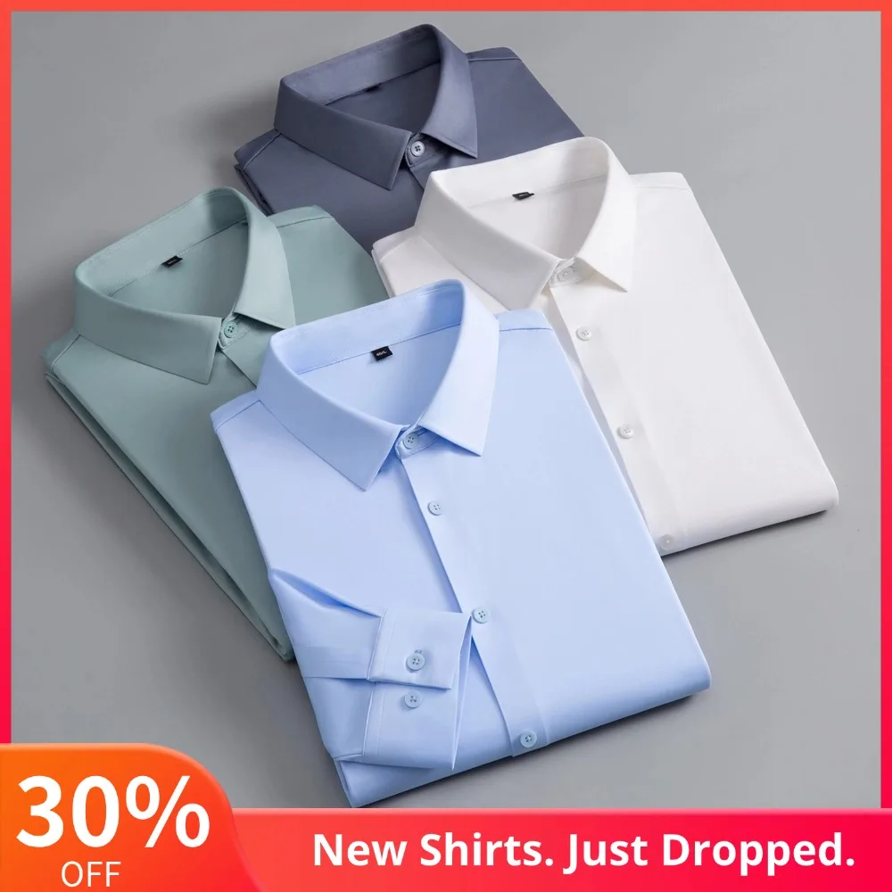 Мужская гладкая эластичная классическая рубашка с длинными рукавами без кармана, деловая повседневная однотонная мужская одежда на пуговицах
Мужская гладкая эластичная классическая рубашка с длинными рукавами без кармана, деловая повседневная однотонная мужская одежда на пуговицах