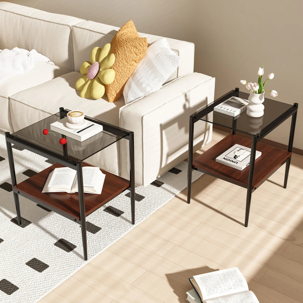 Set of 2 Rectangle End Table, Tempered Glass Tabletop with MDF layer, Modern Table for Living Room, Gray Glass
Set of 2 Rectangle End Table, Tempered Glass Tabletop with MDF layer, Modern Table for Living Room, Gray Glass