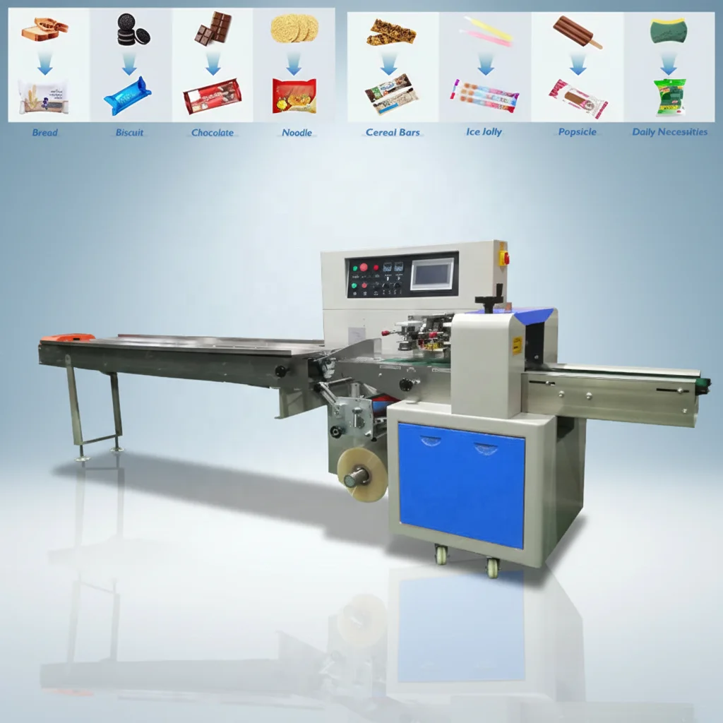 High Speed Food Grade Bag Packing Machine Wrapping Filling Sealing Functions for Bakery Snack Cereal Bar Ice Cream Stick
High Speed Food Grade Bag Packing Machine Wrapping Filling Sealing Functions for Bakery Snack Cereal Bar Ice Cream Stick
