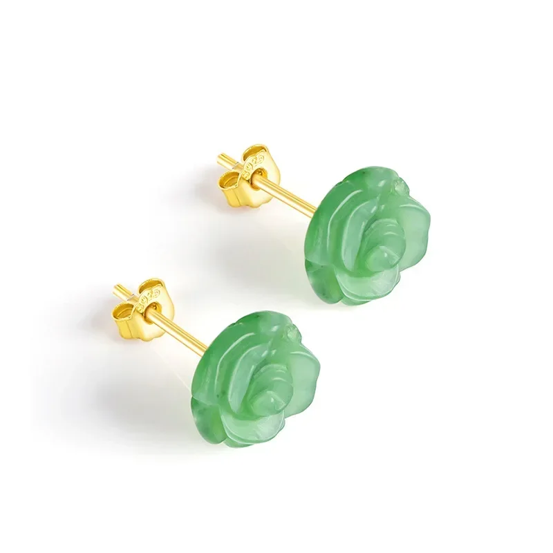 Jia Le/ 925 Silver Inlaid Natural He Tian Green Jasper Rose Jade Earrings Fashionable High-end Women's Lucky Party Holiday Gift
Jia Le/ 925 Silver Inlaid Natural He Tian Green Jasper Rose Jade Earrings Fashionable High-end Women's Lucky Party Holiday Gift