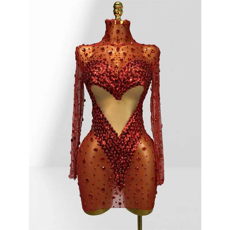 New Arrival Women's Dress Red Rhinestone Heart Sequin See-through Dress European Size Fashionable Hot Party Stage Performance Go
New Arrival Women's Dress Red Rhinestone Heart Sequin See-through Dress European Size Fashionable Hot Party Stage Performance Go