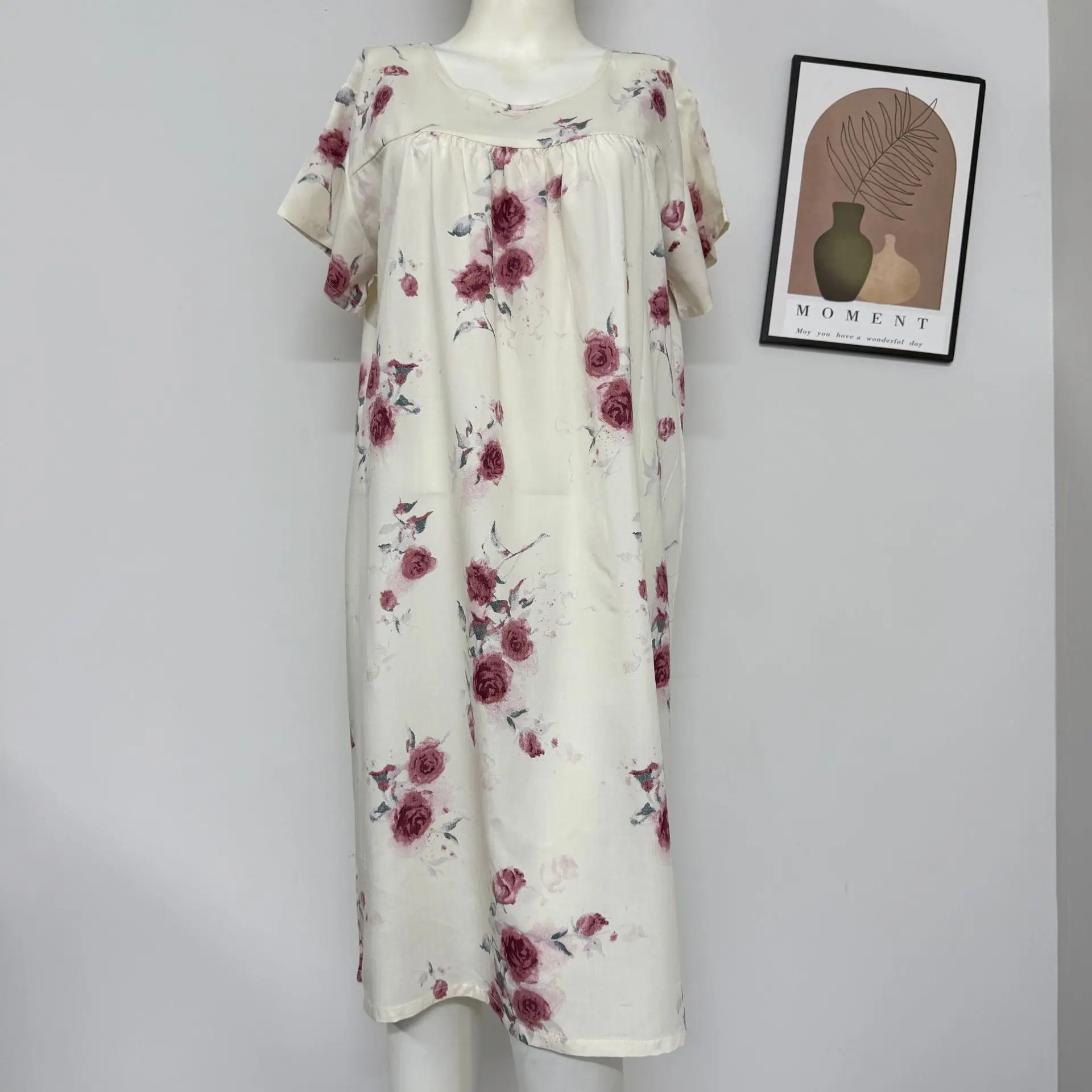 Women's Cotton Silk Sleepwear Dress Casual Thin Short Sleeve Long Skirt Breathable Skin-friendly Indoor And Outdoor Wear
Women's Cotton Silk Sleepwear Dress Casual Thin Short Sleeve Long Skirt Breathable Skin-friendly Indoor And Outdoor Wear