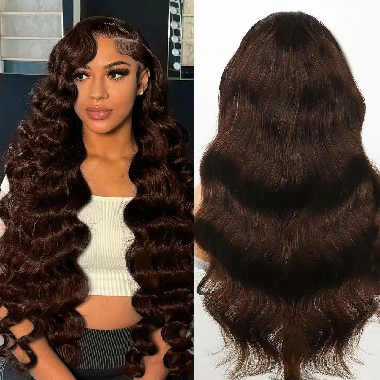 34 Inch Chocolate Brown Lace Front Wig Human Hair Body Wave 13x4 HD Lace Front Wigs Pre Plucked 4# Colored Brown Wig Human Hair
34 Inch Chocolate Brown Lace Front Wig Human Hair Body Wave 13x4 HD Lace Front Wigs Pre Plucked 4# Colored Brown Wig Human Hair