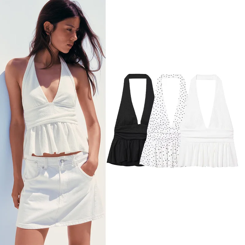 TRAF Ruffled Halter Top Summer Sexy Backless Women's Camisole Ruffled Hem High Street Female Tops
TRAF Ruffled Halter Top Summer Sexy Backless Women's Camisole Ruffled Hem High Street Female Tops