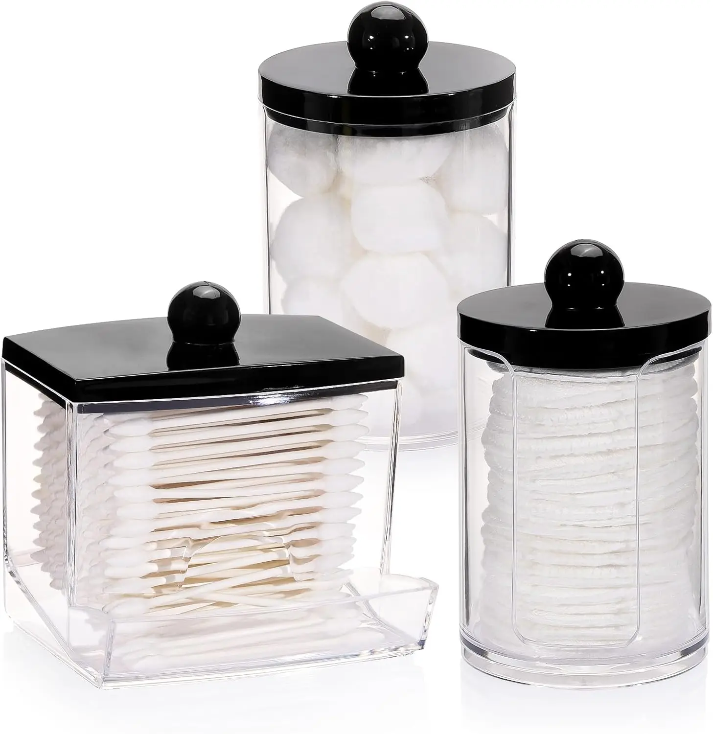 3 Pack Qtips Holder Dispenser for Bathroom Organizers with Black Lids for Cotton Swabs and Pads
3 Pack Qtips Holder Dispenser for Bathroom Organizers with Black Lids for Cotton Swabs and Pads